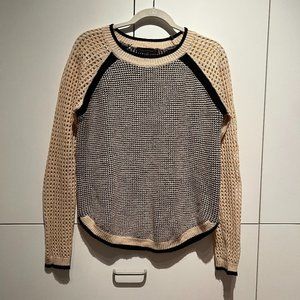 Lucca Couture Sweater Beige and Black Pattern with Crocheted Arms Size M